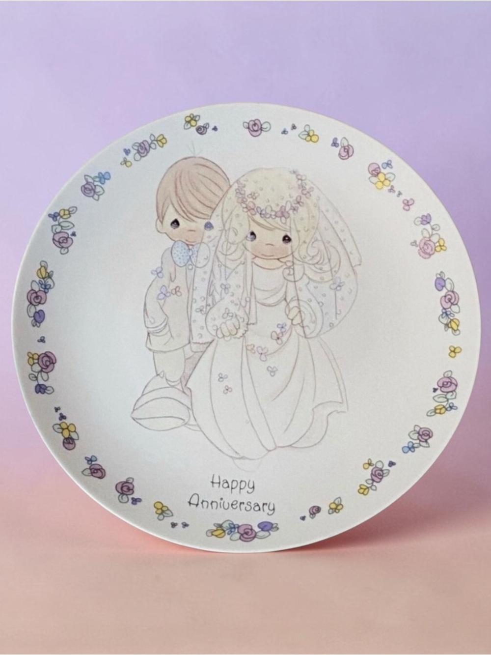 Vintage Precious Moments Happy Anniversary Plate